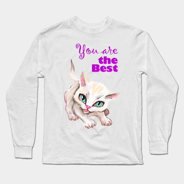 Sweet cute white kitten best friend. Love you cat. Long Sleeve T-Shirt by Rukki Zukki Art